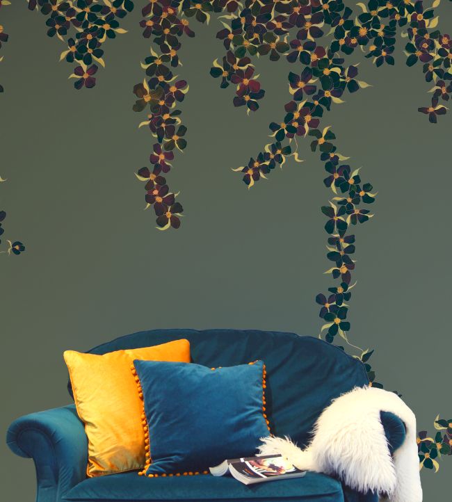 Clematis Room Wallpaper Mural - Gray