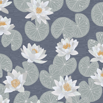 Water Lilies Wallpaper - Blue - Summer Gray
