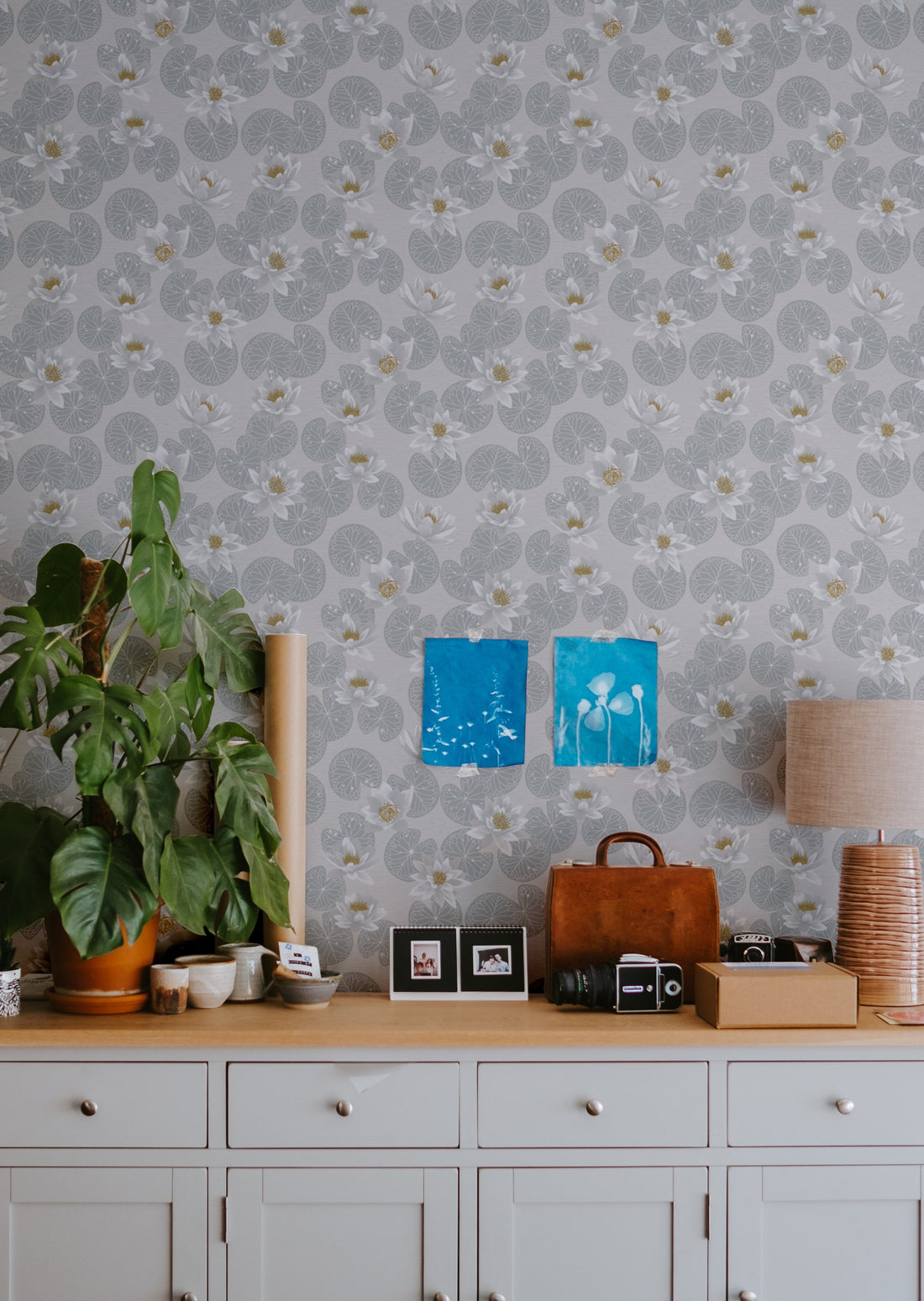 Water Lilies Wallpaper - Gray - Summer Gray
