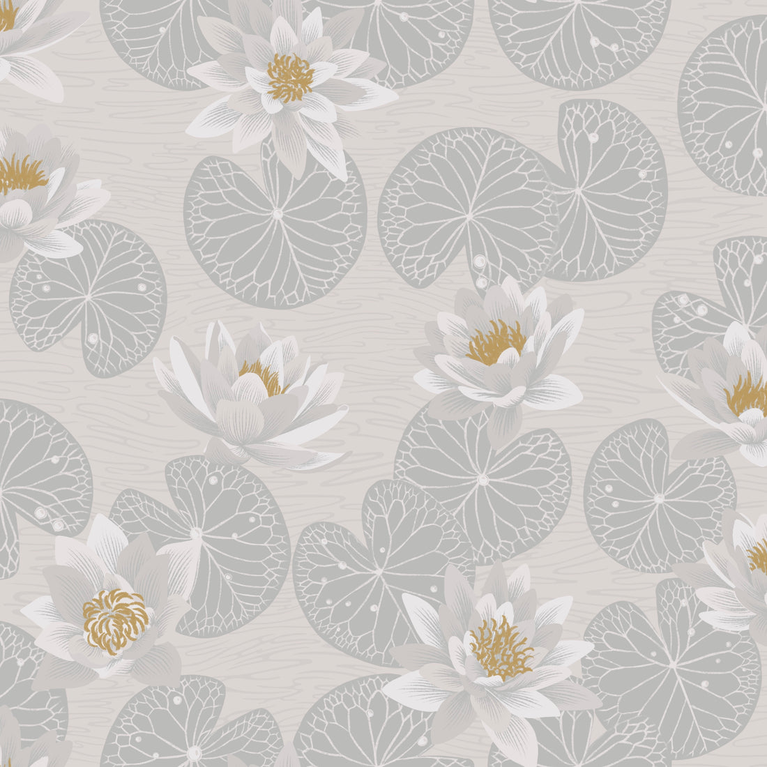 Water Lilies Wallpaper - Gray - Summer Gray
