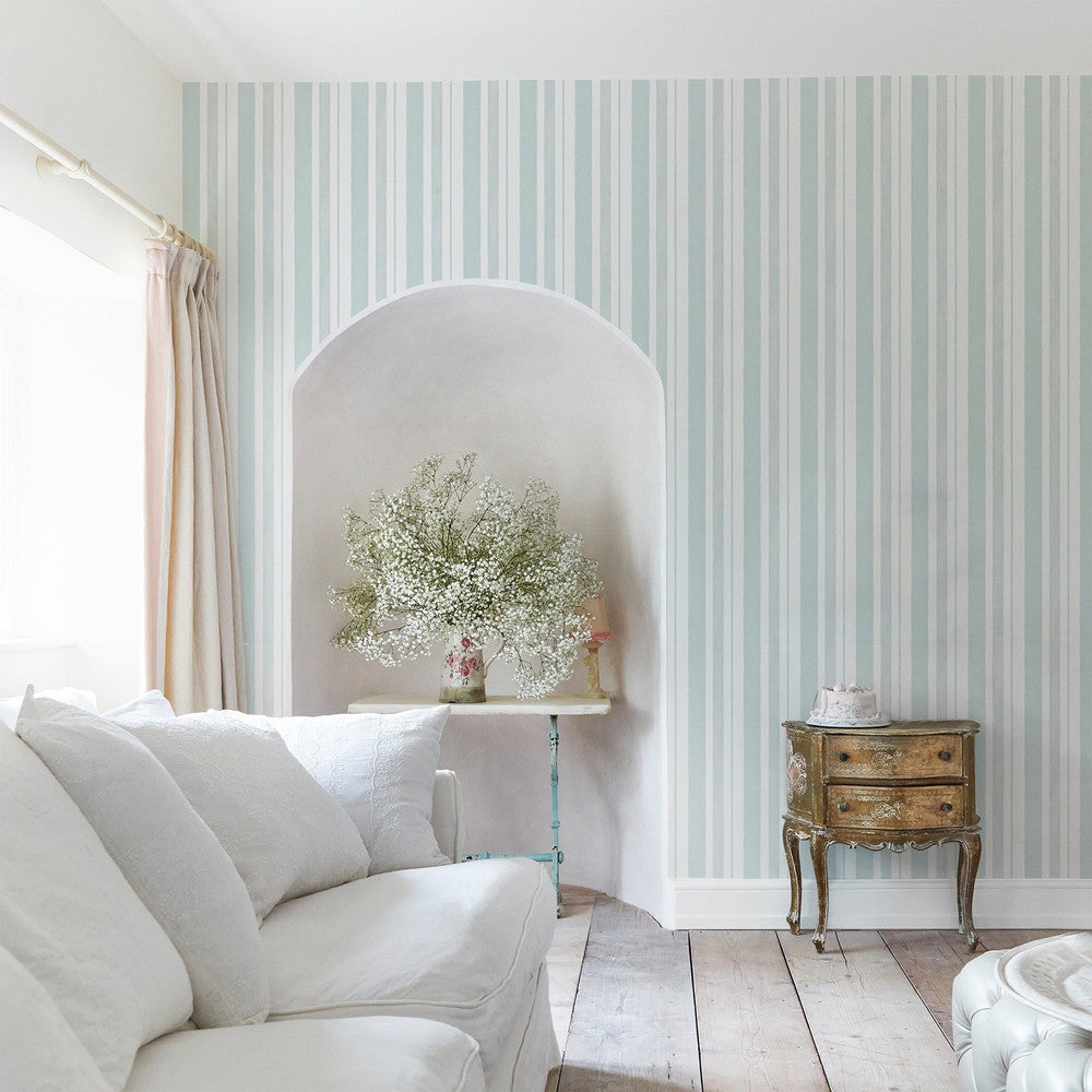 Watercolour Stripe Wallpaper - Blue - Shabby Chic