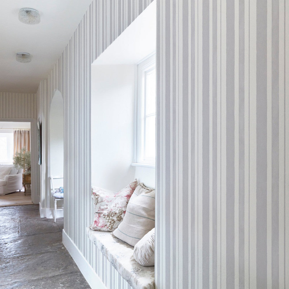 Watercolour Stripe Wallpaper - Grey - Shabby Chic