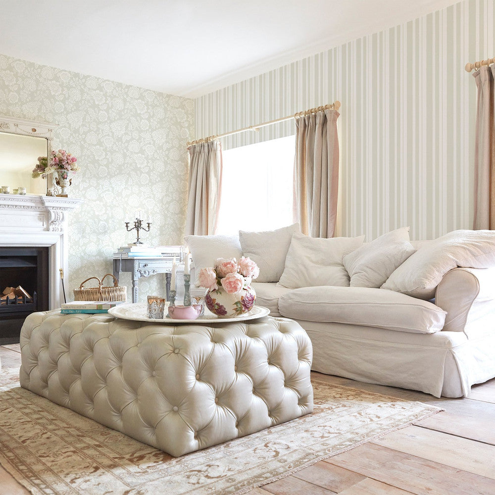 Watercolour Stripe Wallpaper - Sage - Shabby Chic