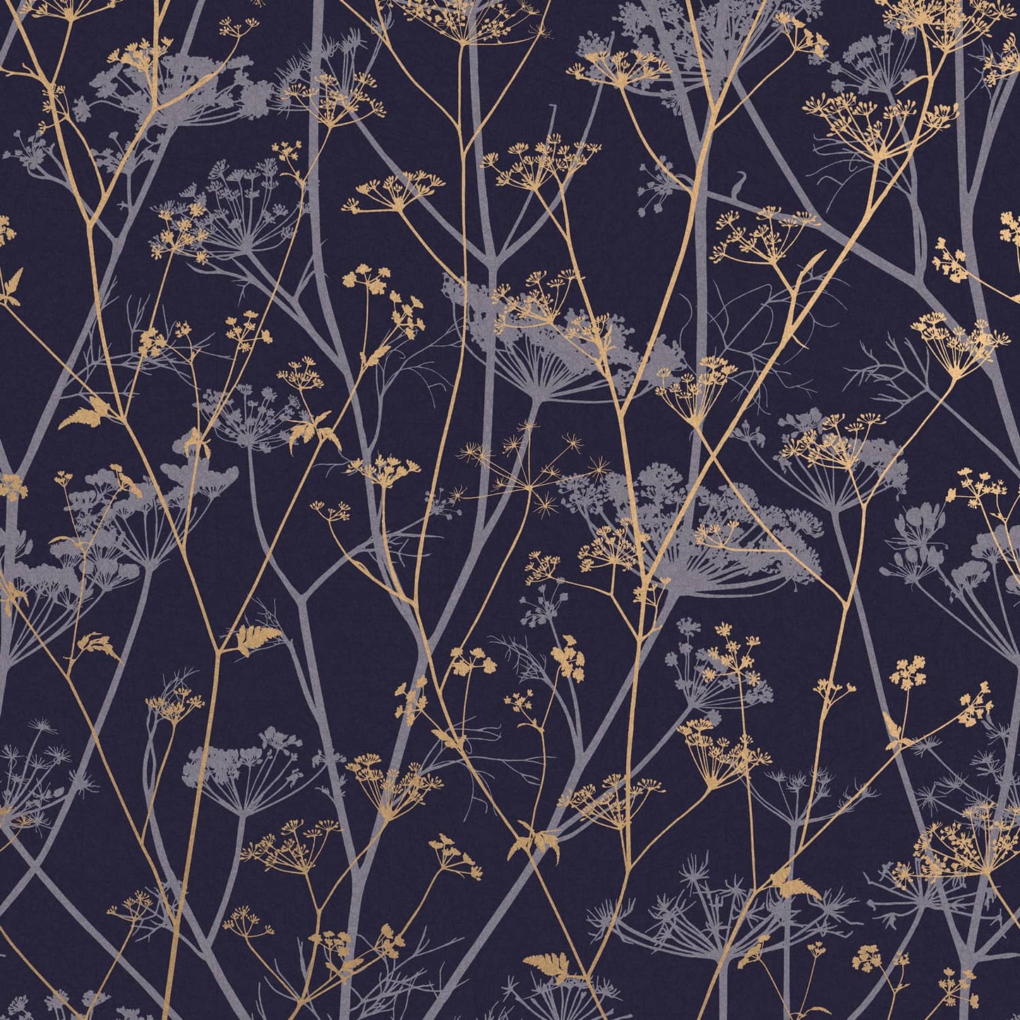 Wild Chervil Wallpaper - Blackberry & Gold - Clarissa Hulse