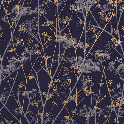 Wild Chervil Wallpaper - Blackberry & Gold - Clarissa Hulse
