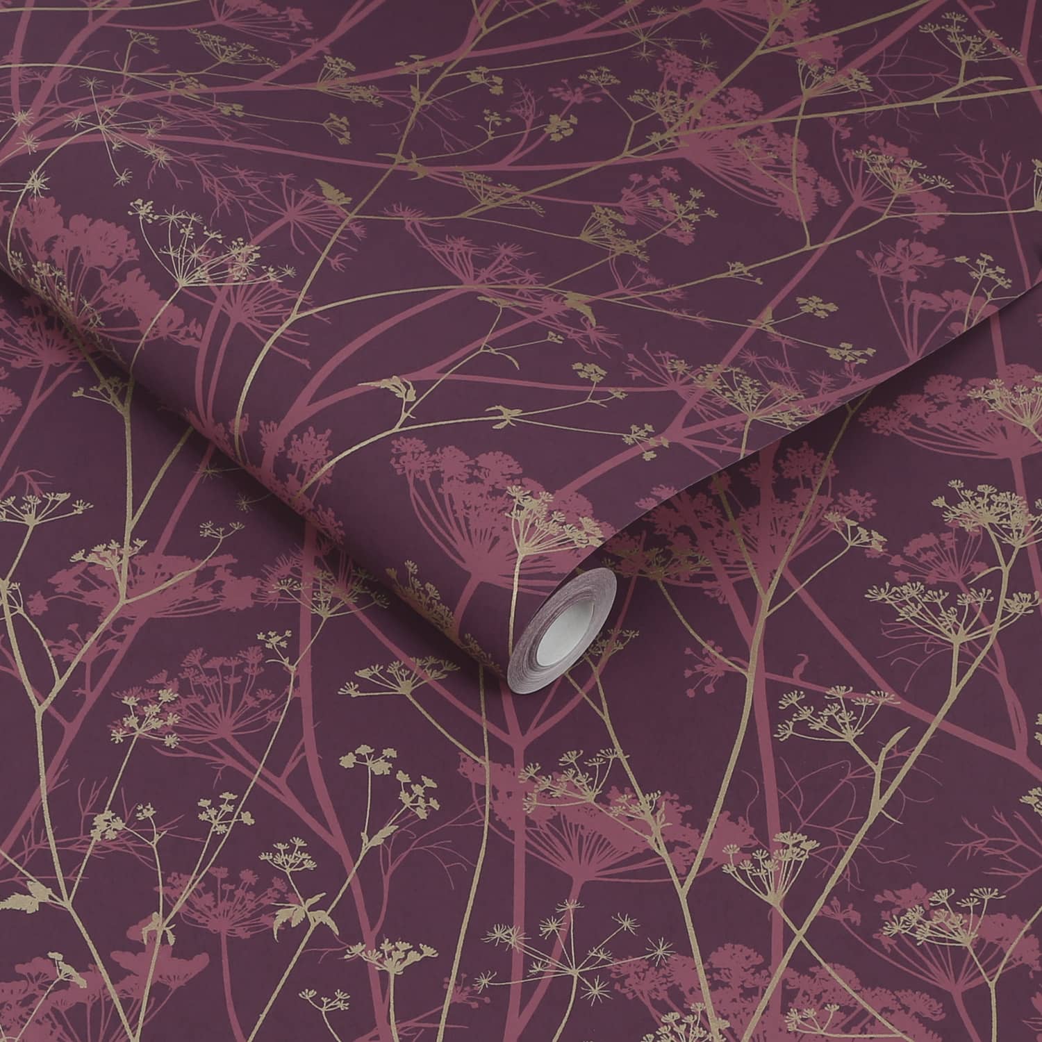 Wild Chervil Wallpaper - Damson & Gold - Clarissa Hulse