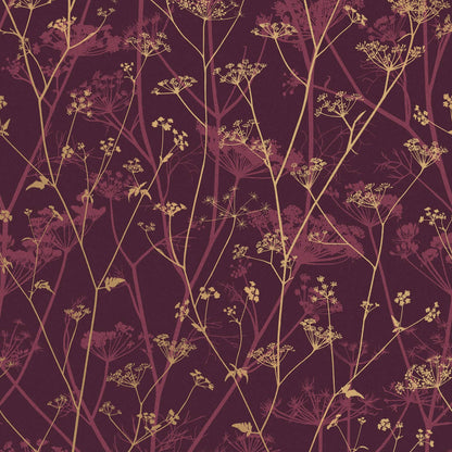 Wild Chervil Wallpaper - Damson & Gold - Clarissa Hulse