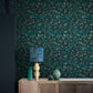 Wild Chervil Wallpaper - Kingfisher & Gold - Clarissa Hulse