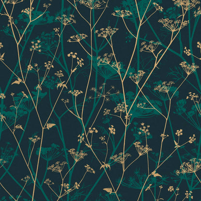 Wild Chervil Wallpaper - Kingfisher & Gold - Clarissa Hulse