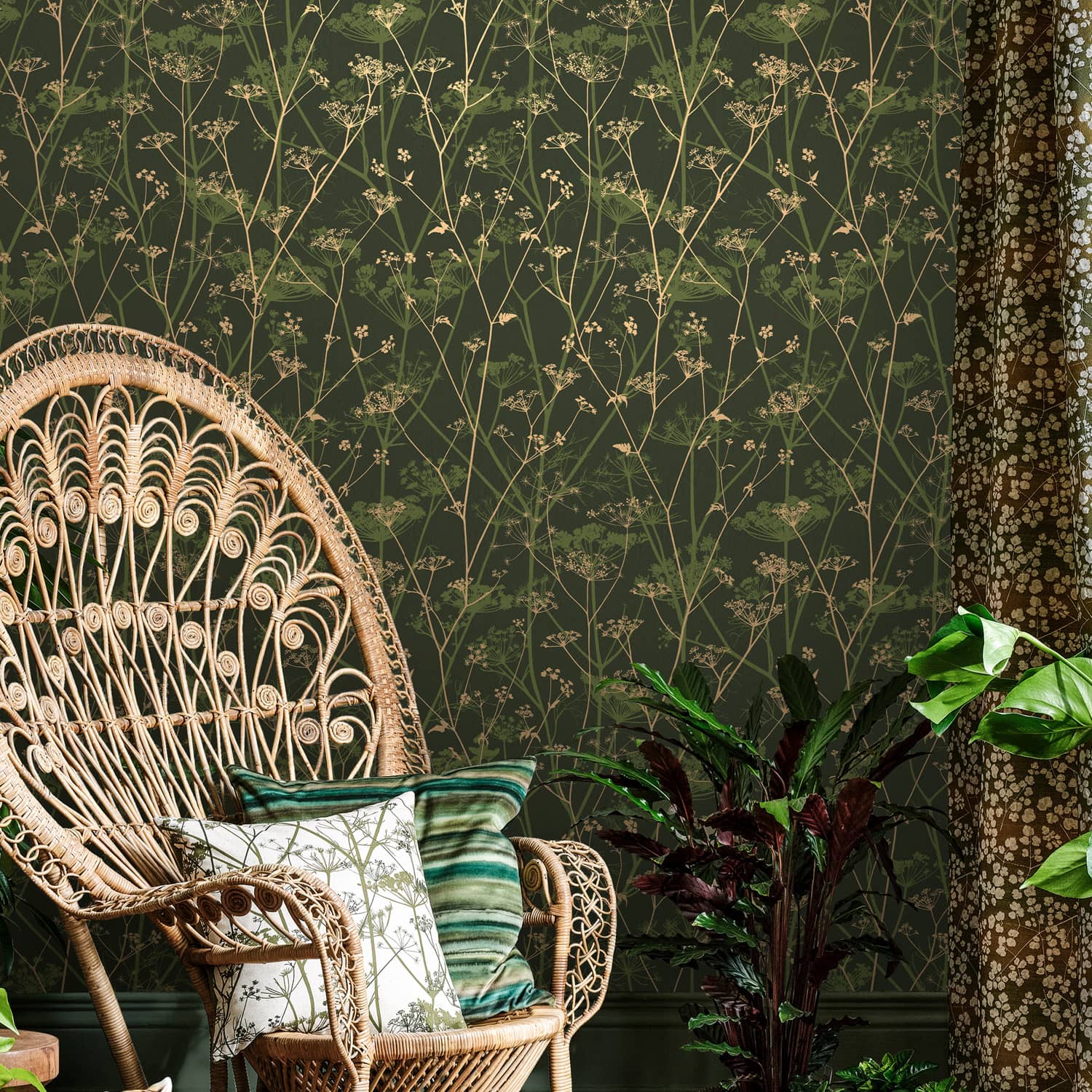 Wild Chervil Wallpaper - Sage & Gold - Clarissa Hulse