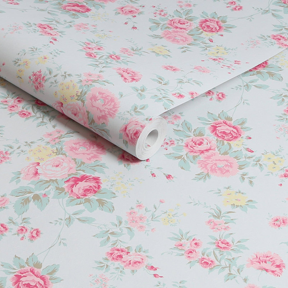 Wild Flower Wallpaper - Blue - Shabby Chic