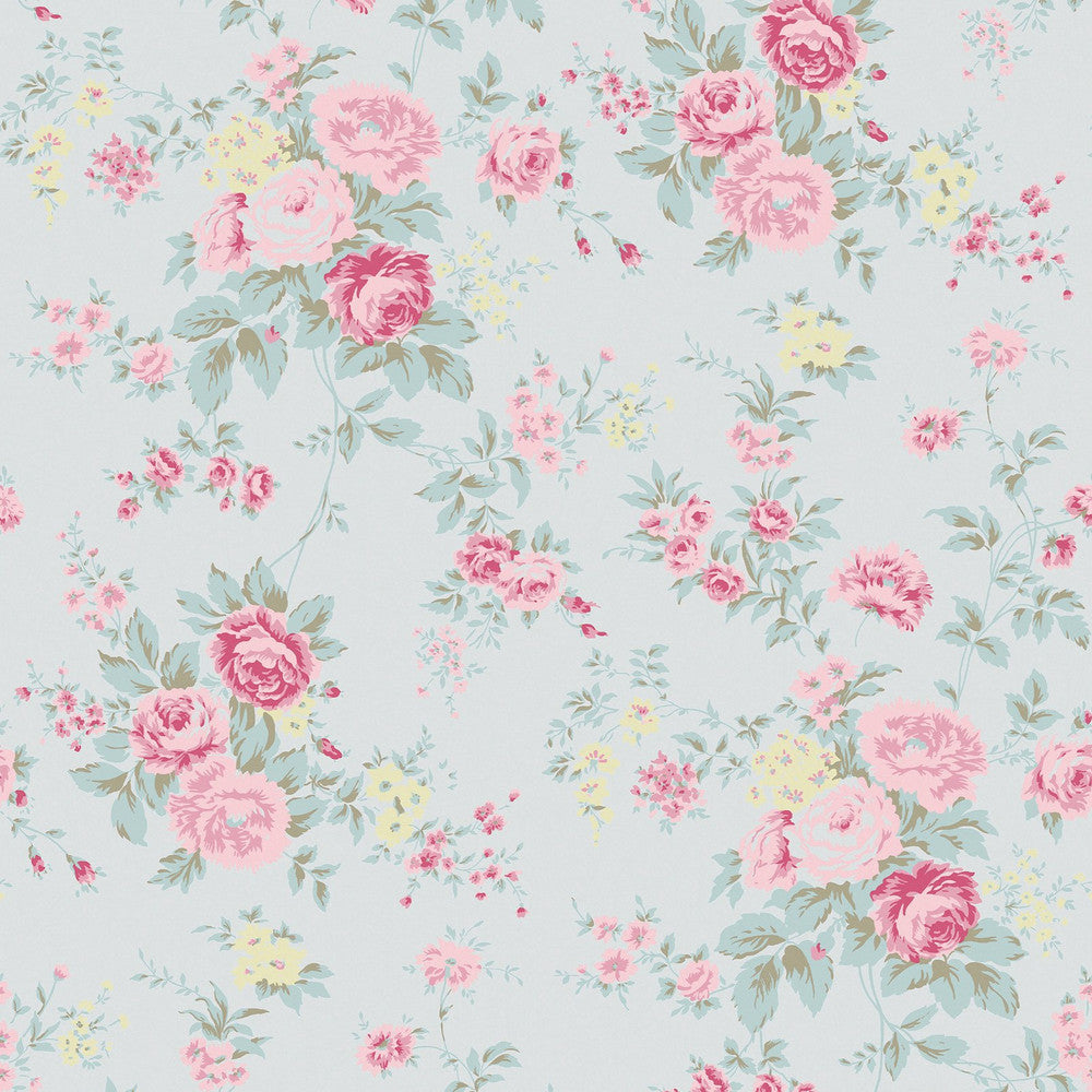Wild Flower Wallpaper - Blue - Shabby Chic