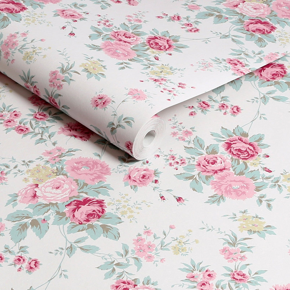 Wild Flower Wallpaper - Off White - Shabby Chic