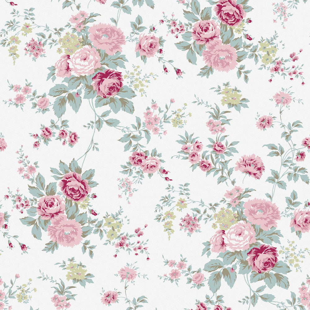 Wild Flower Wallpaper - Off White - Shabby Chic