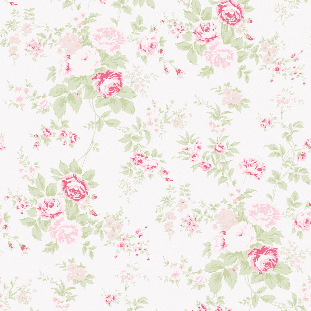 Wild Flower Wallpaper - Pink - Shabby Chic