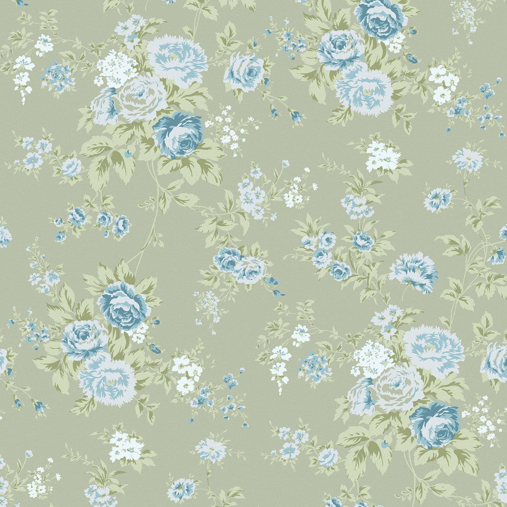 Wild Flower Wallpaper - Sage - Shabby Chic