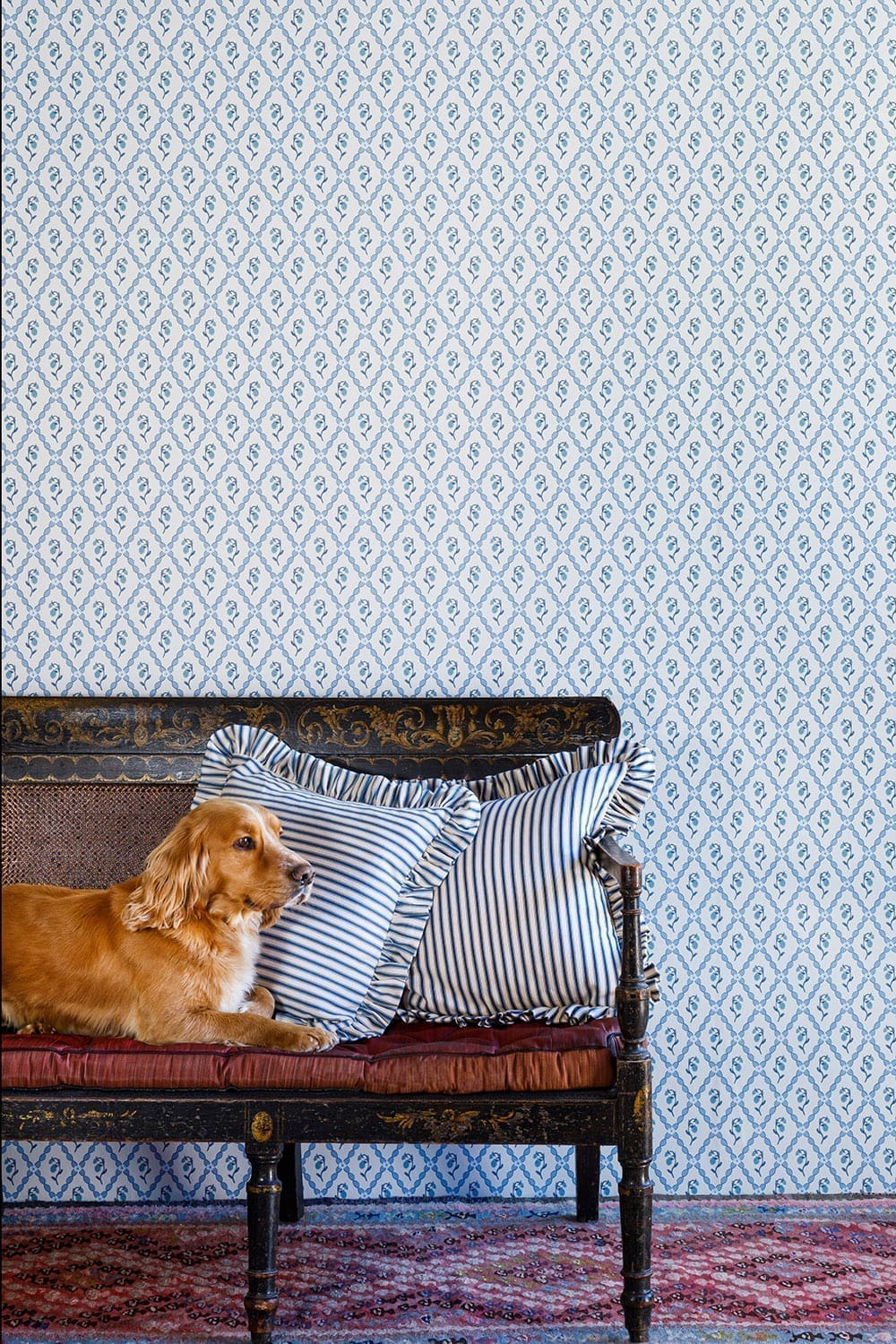 Wild Strawberry Trellis Wallpaper - China Blue - BG2600201 - Barneby Gates