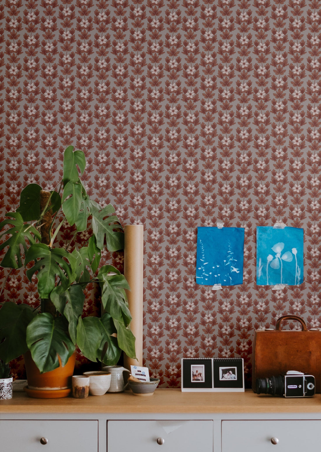 Wood Anemone Wallpaper - Copper - Summer Gray
