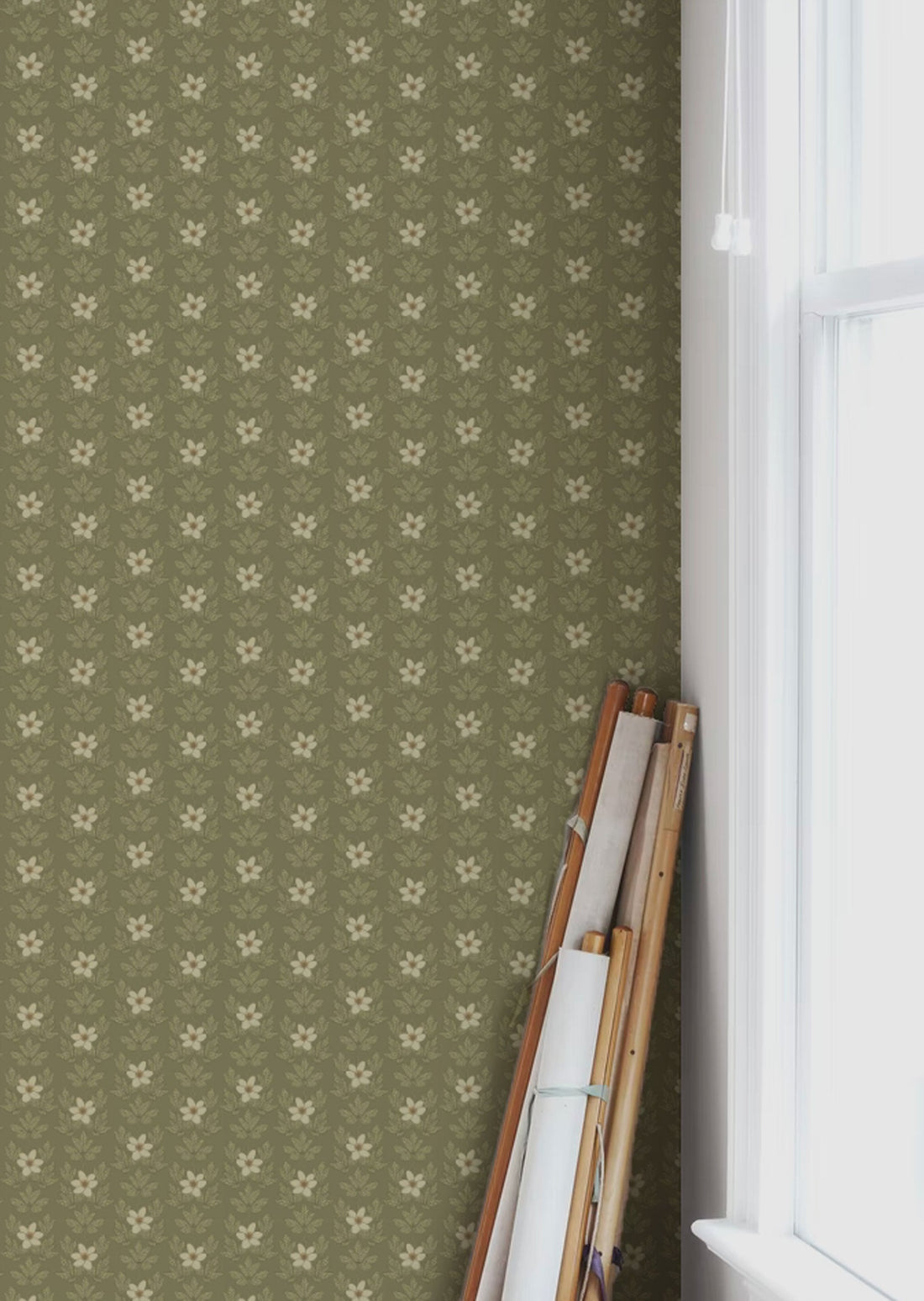 Wood Anemone Wallpaper - Green - Summer Gray
