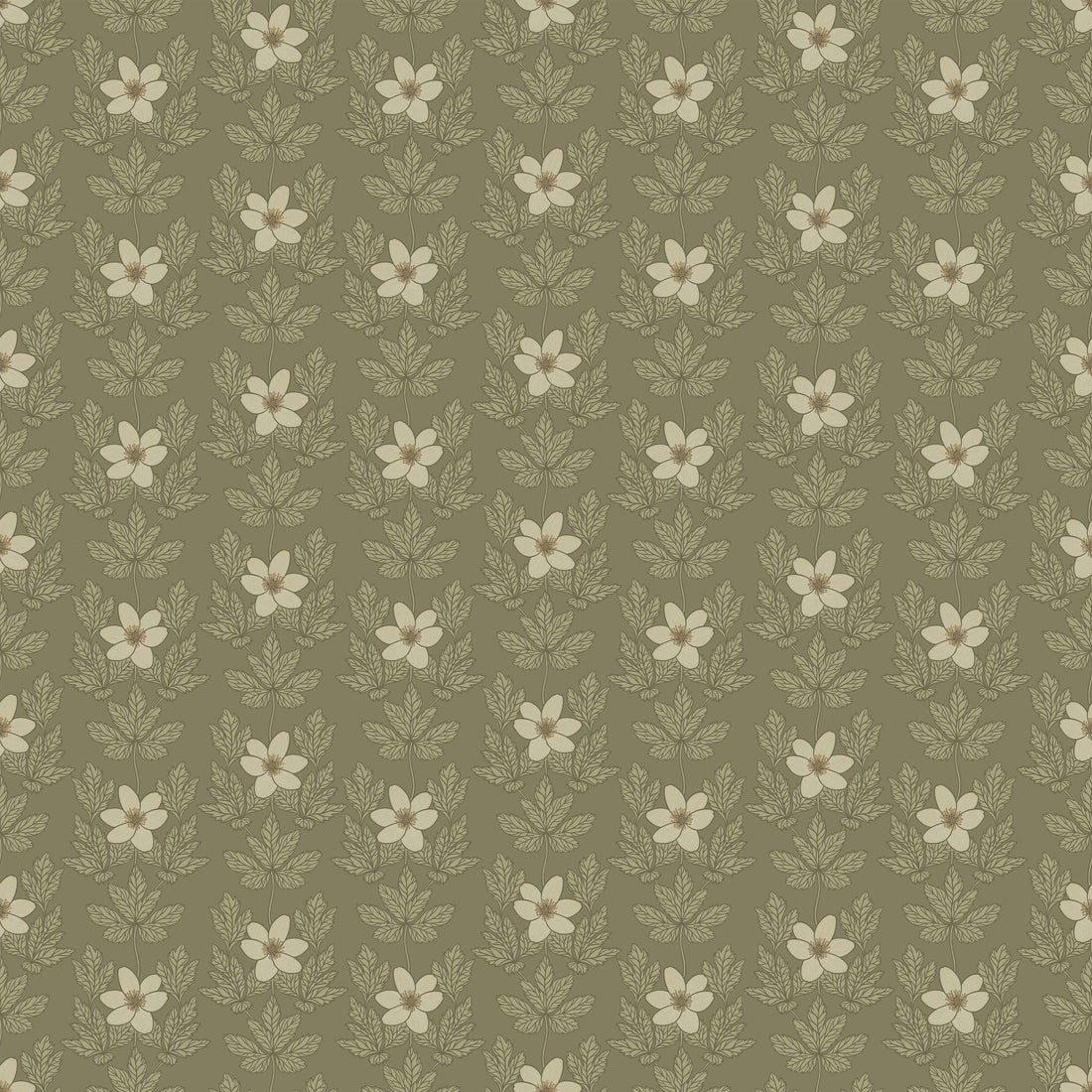 Wood Anemone Wallpaper - Green - Summer Gray
