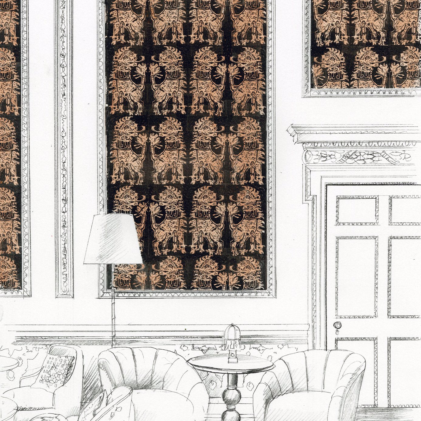 Sicilian Lion Wallpaper - Bone Black/Coppper - ZPLW312979