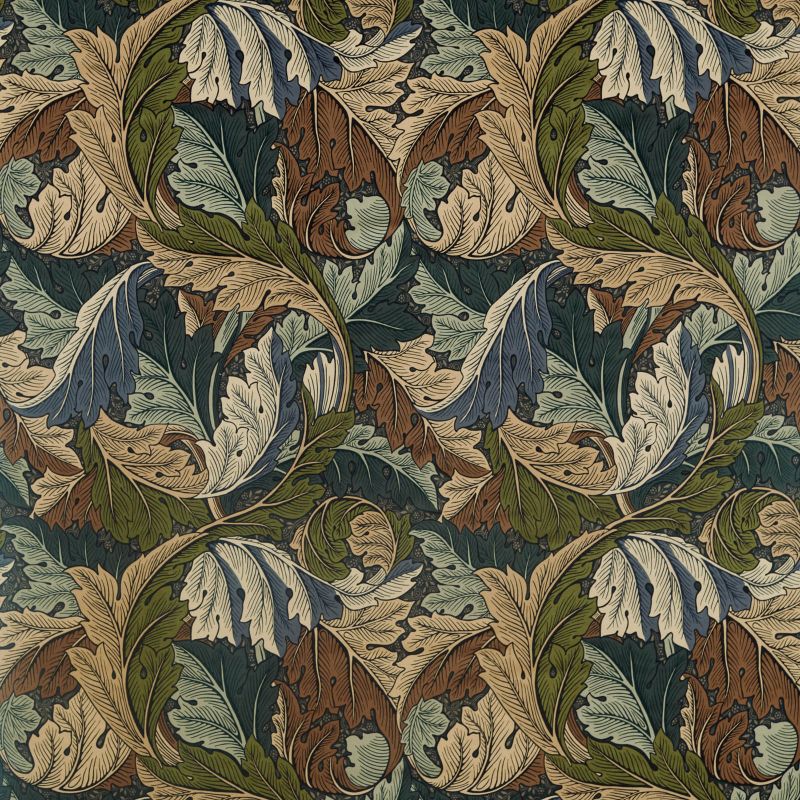 Acanthus Velvet Fabric - Slate Blue/Thyme - Morris & Co - 226401 - Premier Wallcovering