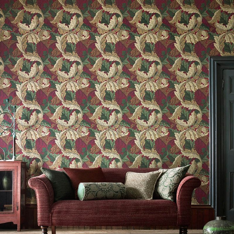 Acanthus Wallpaper - Madder/Thyme - 216439 - Morris & Co - Premier Wallcovering