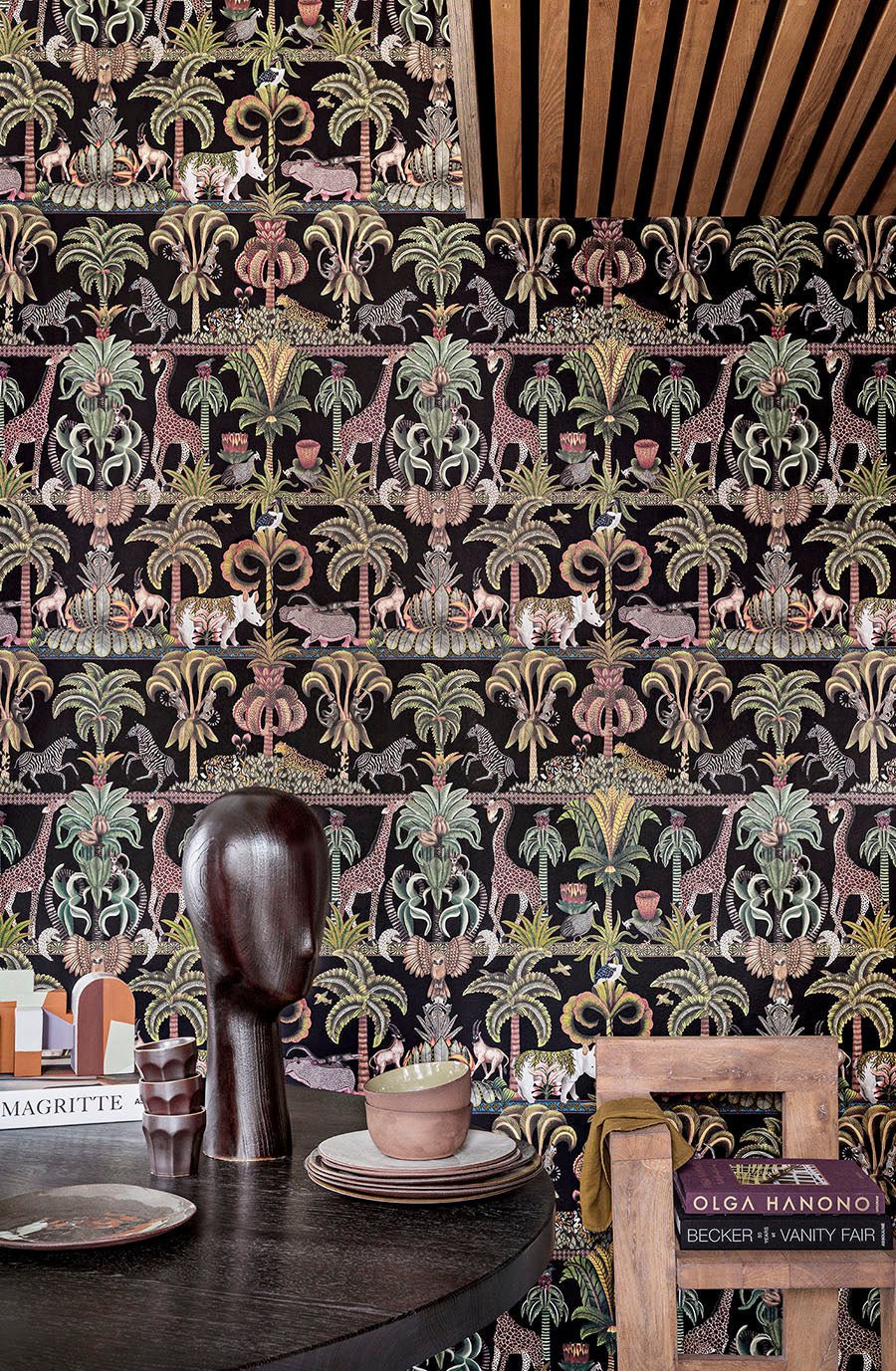 Afrika Kingdom Wallpaper - Olive Green & Spring Green on Black - 119/5027 - Cole & Son - Premier Wallcovering