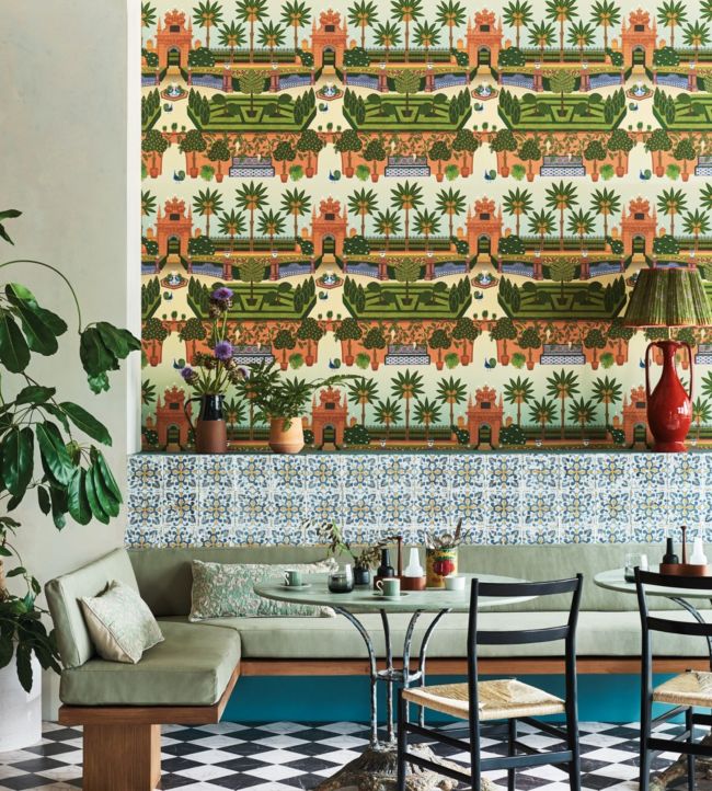 Alcazar Gardens Wallpaper - Terracotta & Spring Green Multi - 117/7020 - Cole & Son - Premier Wallcovering
