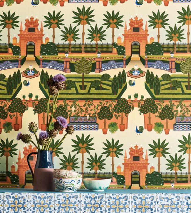 Alcazar Gardens Wallpaper - Terracotta & Spring Green Multi - 117/7020 - Cole & Son - Premier Wallcovering