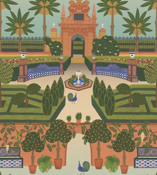 Alcazar Gardens Wallpaper - Terracotta & Spring Green Multi - 117/7020 - Cole & Son - Premier Wallcovering