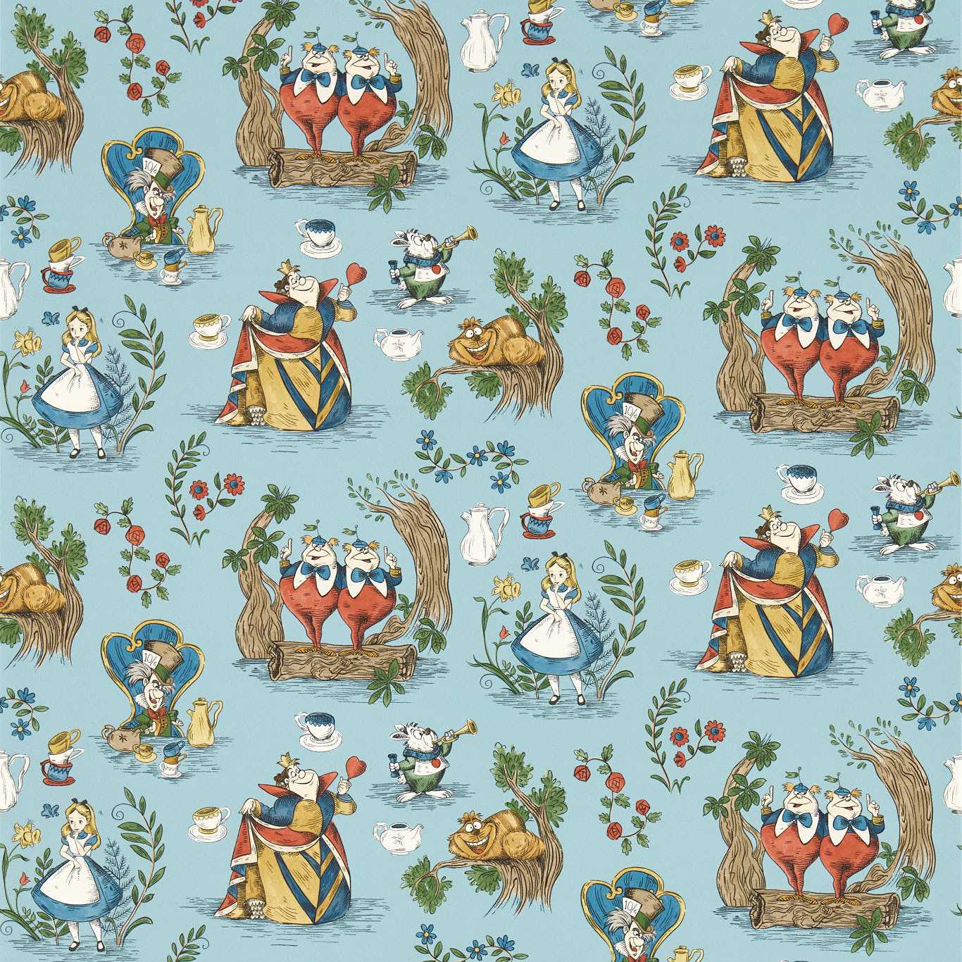 Alice In Wonderland Wallpaper - Puddle Blue - DDIW217286 - Sanderson