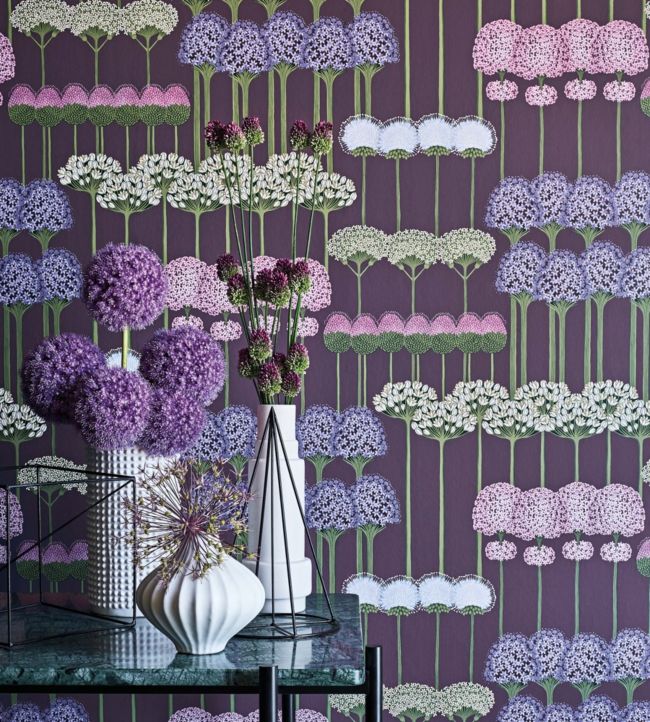 Allium Wallpaper - Mulberry, Blush & Lilac on Chalk - 115/12034 - Cole & Son - Premier Wallcovering
