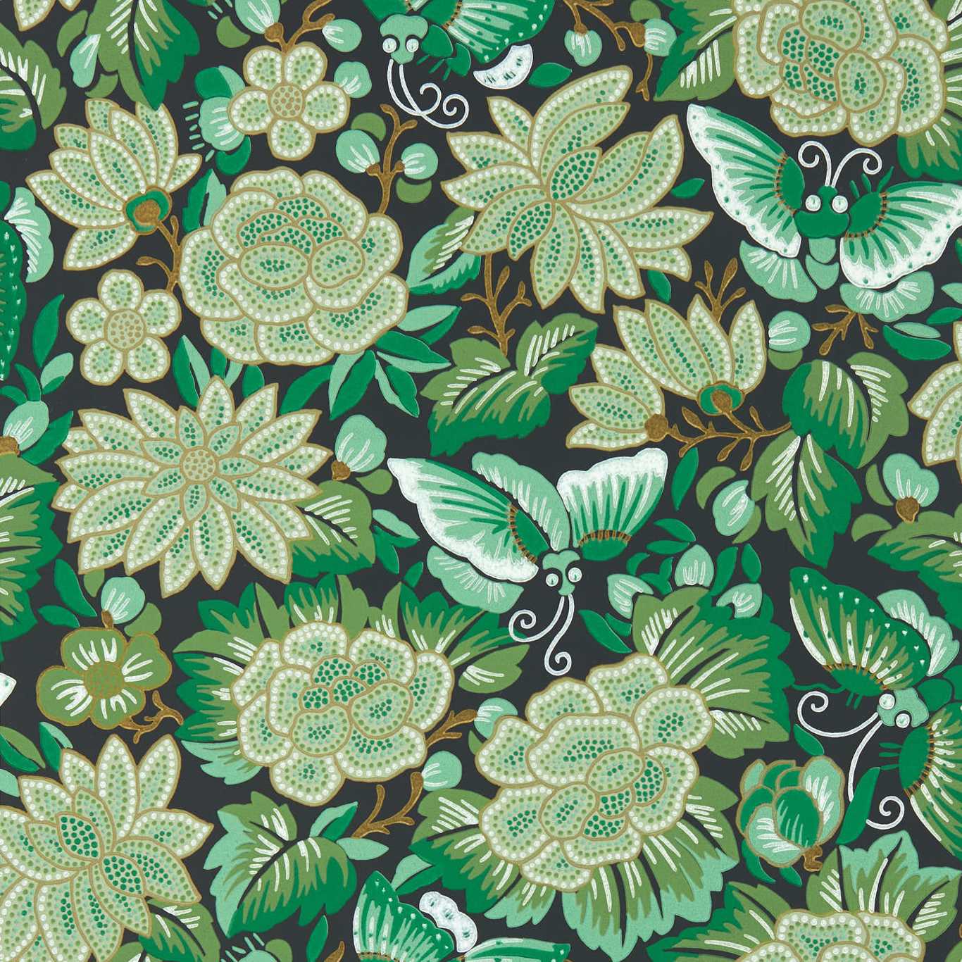 Amara Butterfly Wallpaper - Emerald/Ink Black - DWAW217117 - Sanderson