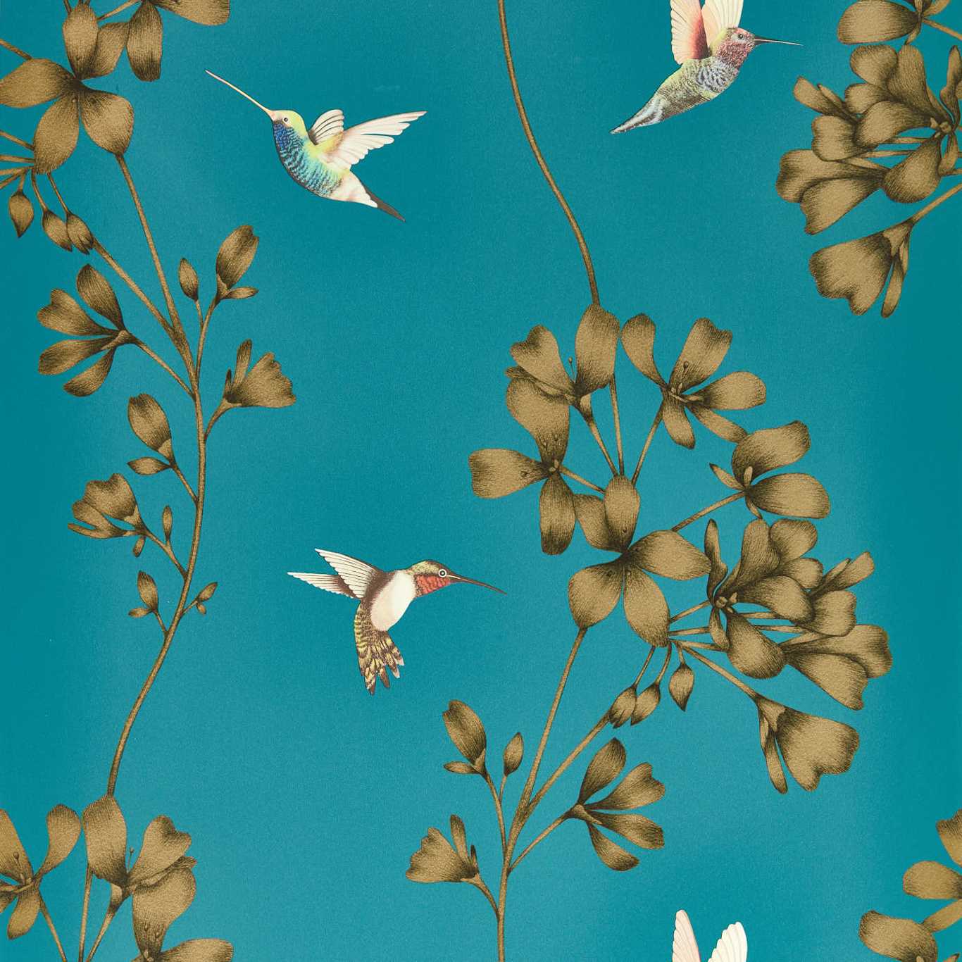 Amazilia Wallpaper - Teal/Gold - HTEW112604 - Harlequin - Premier Wallcovering