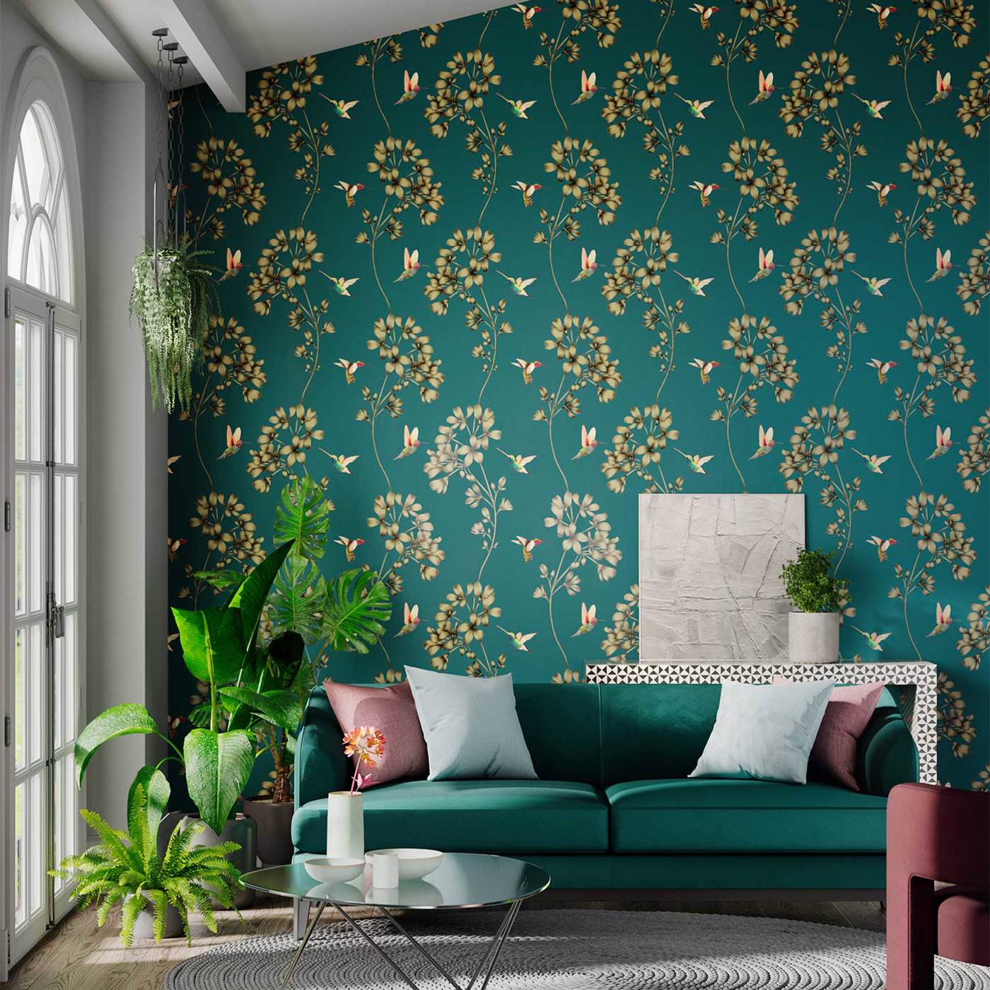 Amazilia Wallpaper - Teal/Gold - Harlequin - HTEW112604