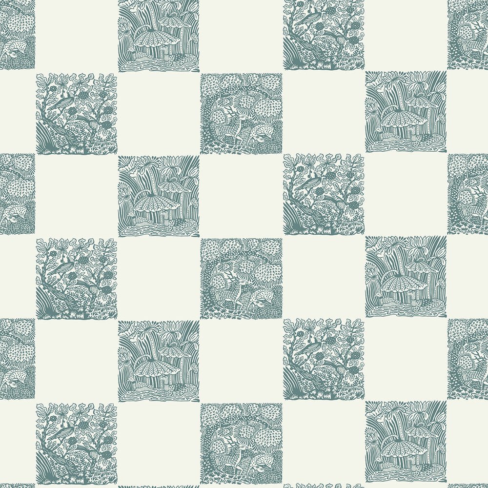 Animal Check Wallpaper - Osney Blue - Skirting White - Josephine Munsey - ANI-006-043 - Premier Wallcovering