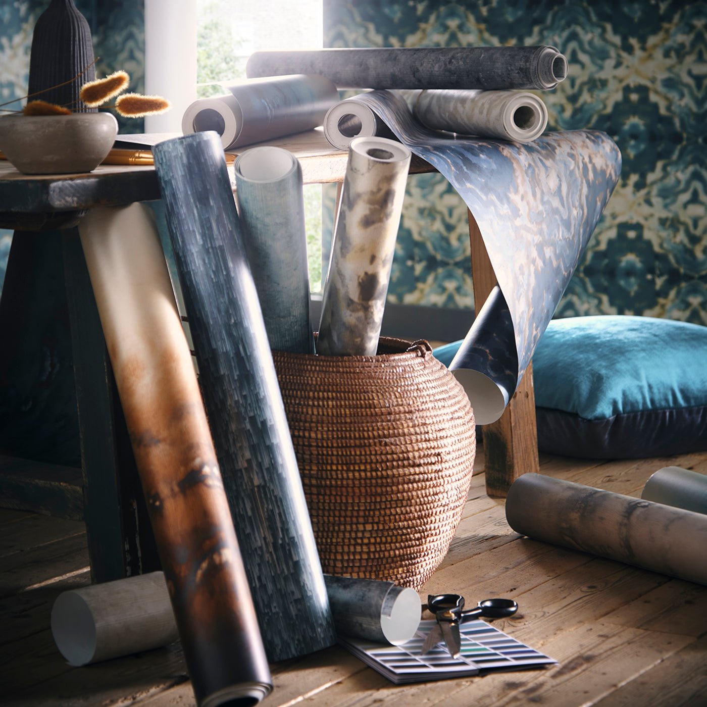 Aqueous Wallpaper - Midnight/Spice - Clarke & Clarke - W0147/02 - Premier Wallcovering