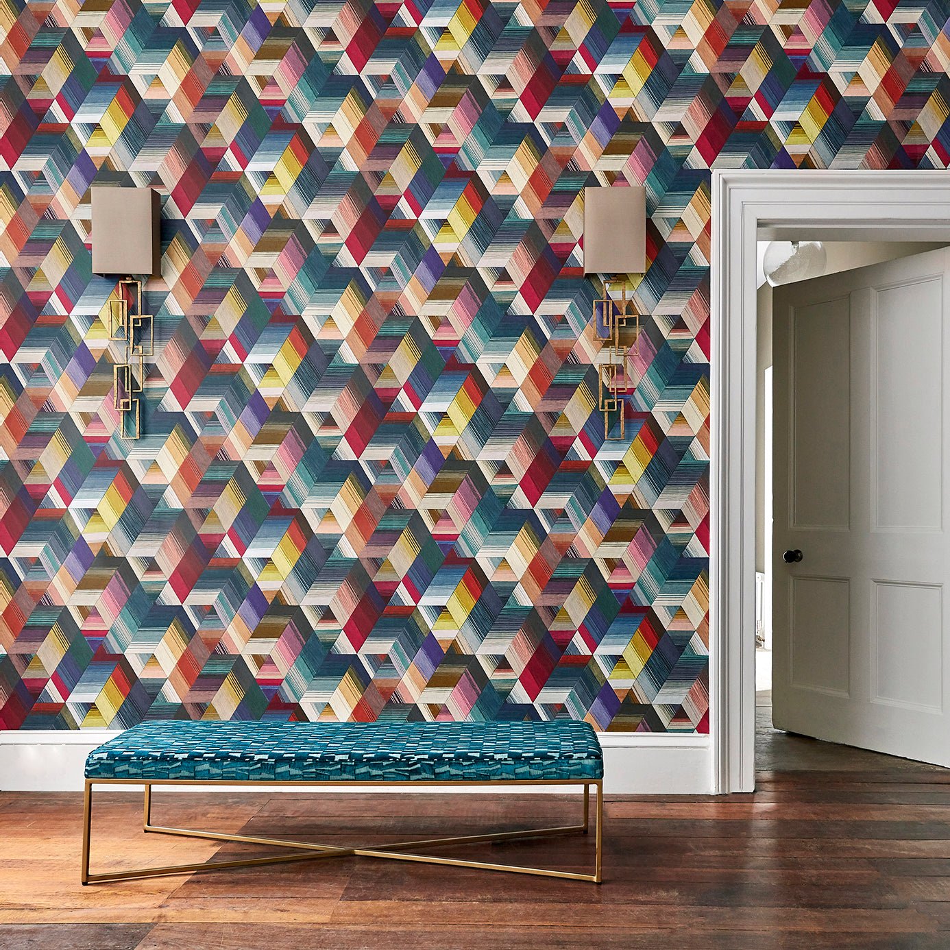 Arccos Wallpaper - Cerise/Neptune/Teal - Harlequin - HMWF111969