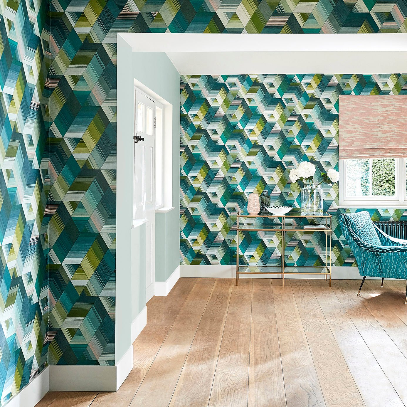 Arccos Wallpaper - Emerald/Blush - Harlequin - HMWF111970