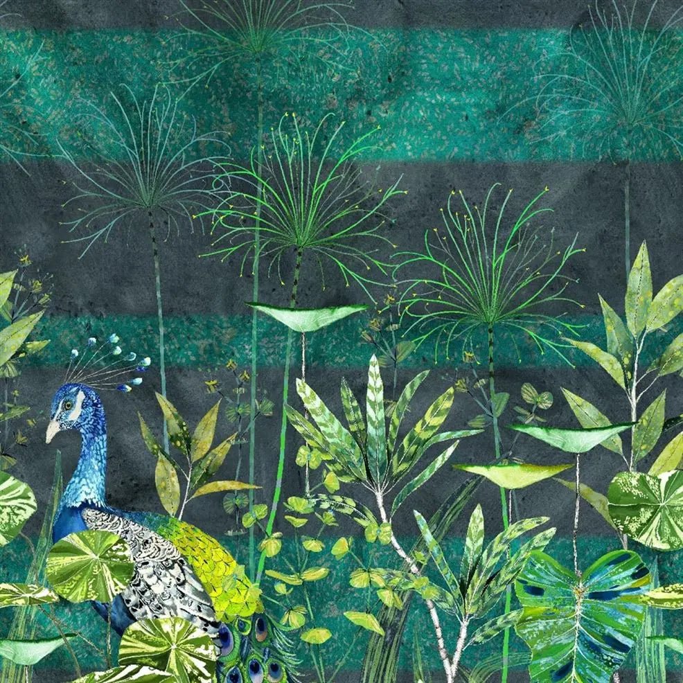 Arjuna Leaf With Peacock Wallpaper - Viridian - PDG1069/01 - Designers Guild