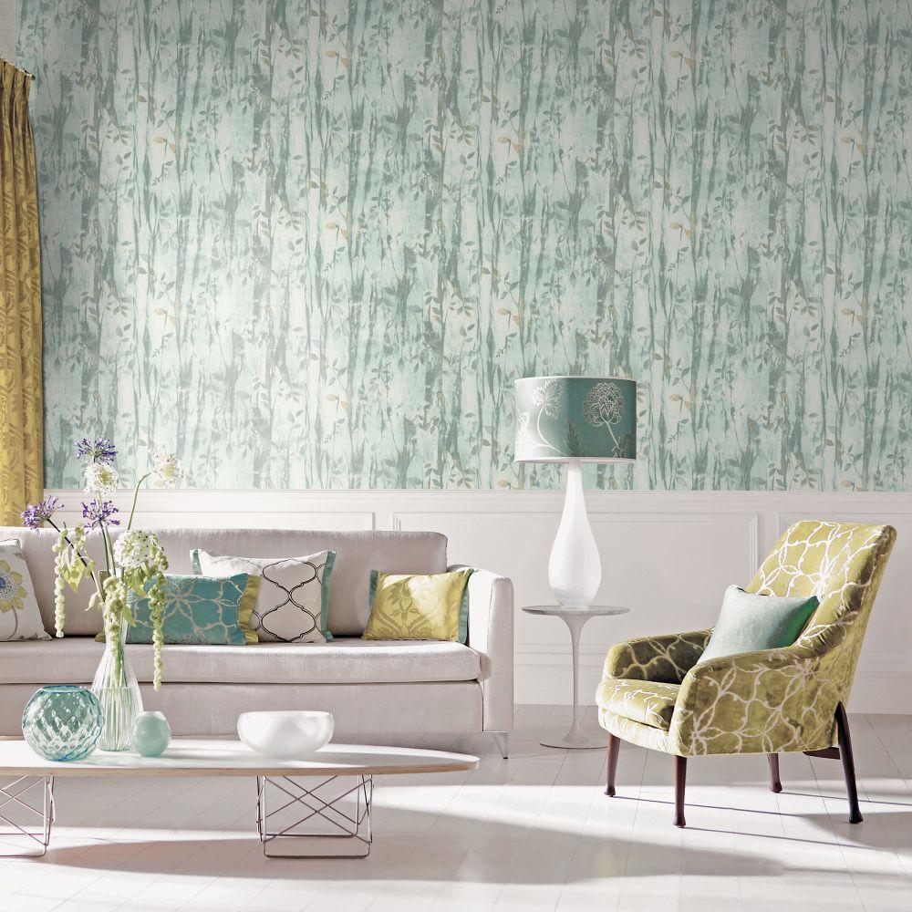 Atmosphere Batik Leaves Wallpaper - Aqua - Galerie - G78230 - Premier Wallcovering