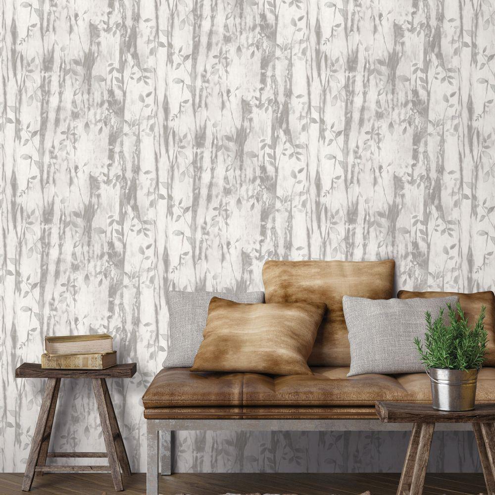 Atmosphere Batik Leaves Wallpaper - Grey - Galerie - G78233 - Premier Wallcovering