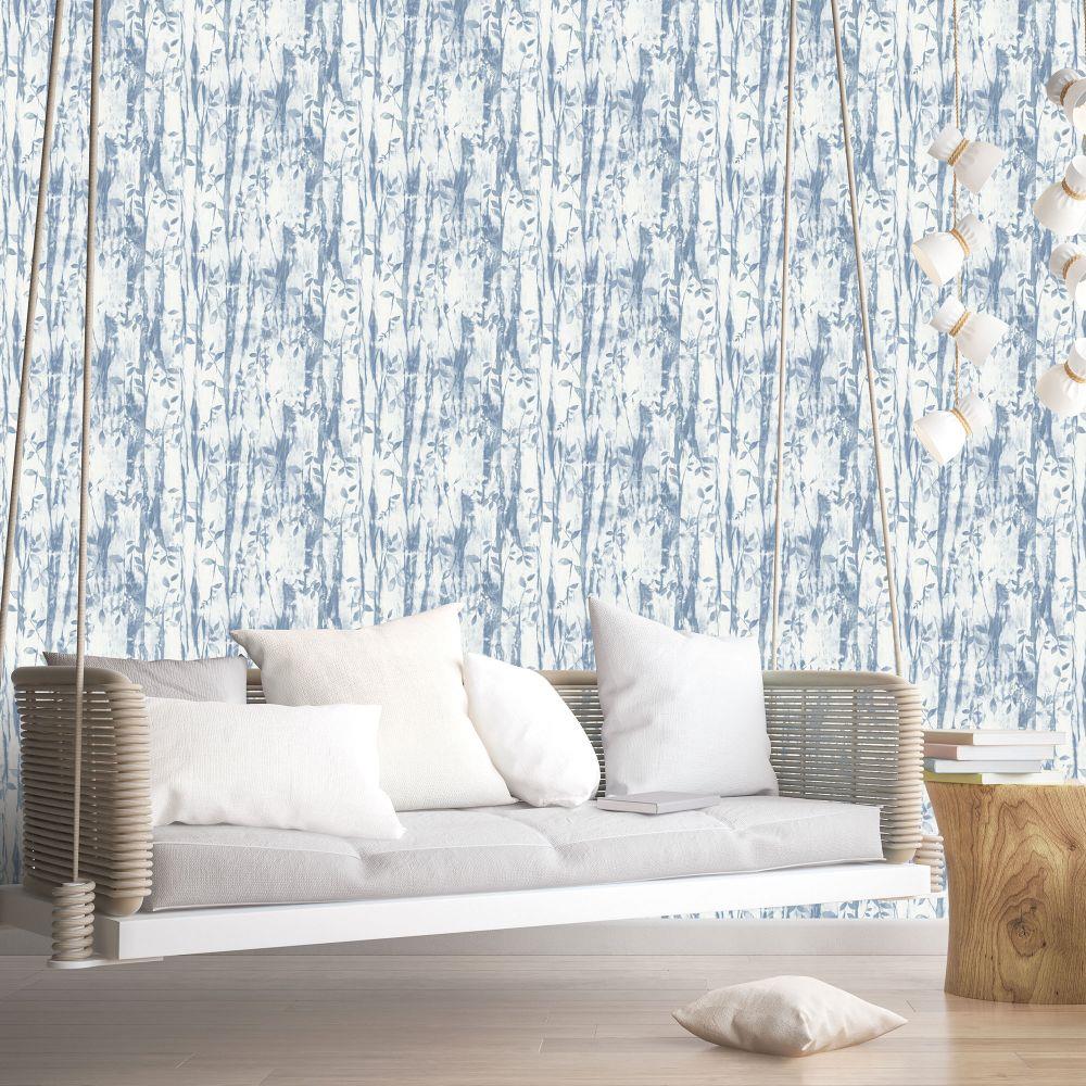 Atmosphere Batik Leaves Wallpaper - Blue - Galerie - G78232 - Premier Wallcovering