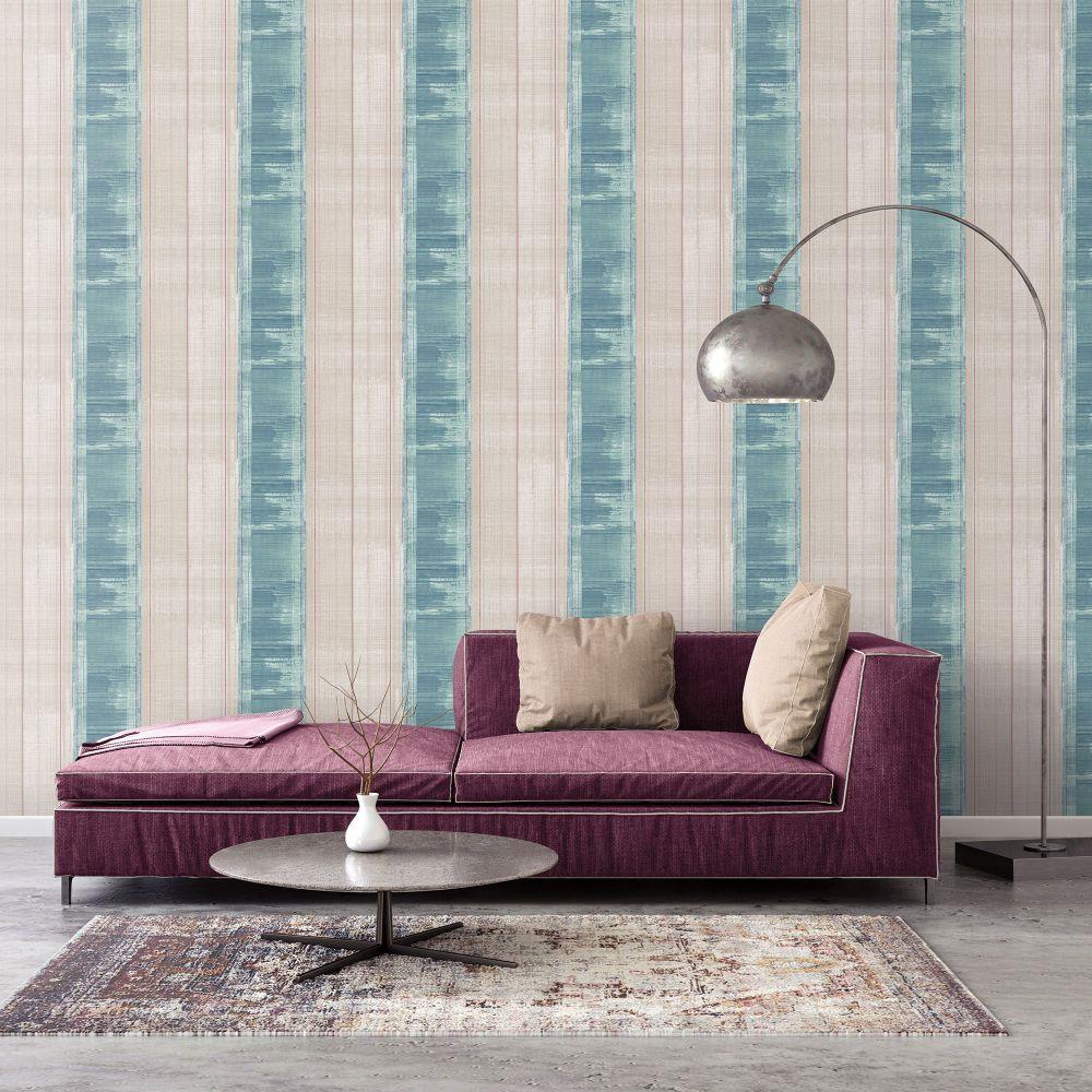 Atmosphere Sublime Stripe Wallpaper - Turquoise / Magenta - Galerie - G78276 - Premier Wallcovering