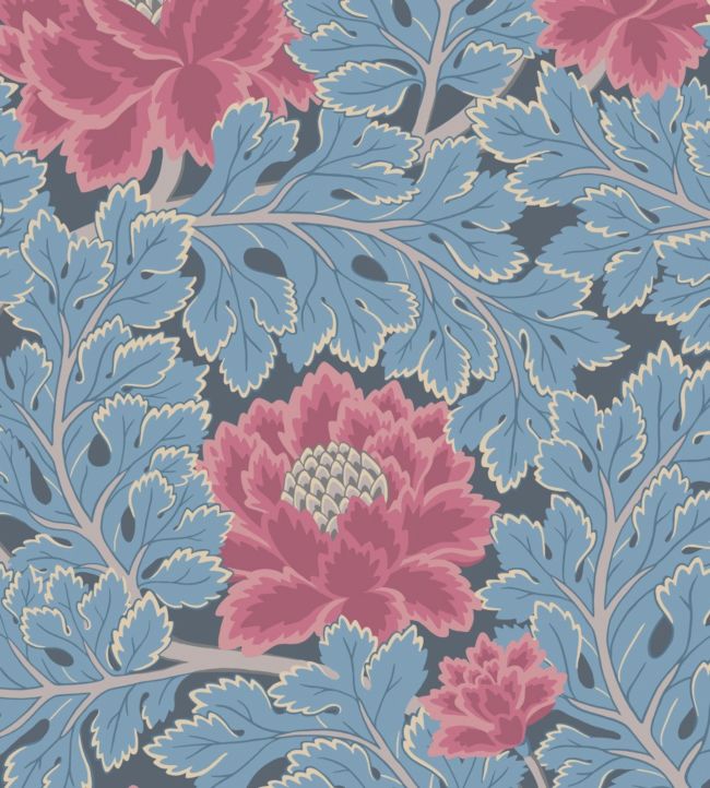 Aurora Wallpaper - Cerise & Cerulean Blue on Midnight - 116/1004 - Cole & Son - Premier Wallcovering