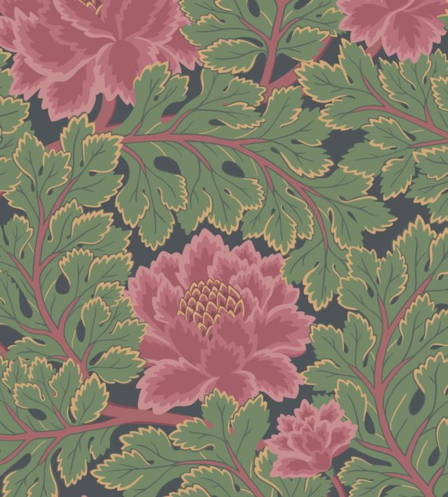 Aurora Wallpaper - Rose & Forest on Charcoal - 116/1002 - Cole & Son - Premier Wallcovering