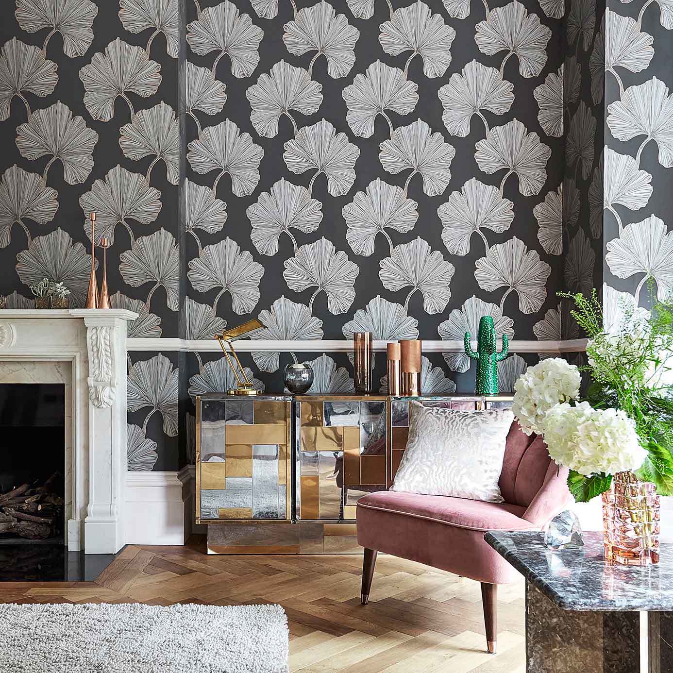 Azurea Wallpaper - Ebony/Rose Gold - Harlequin - HLUT111713