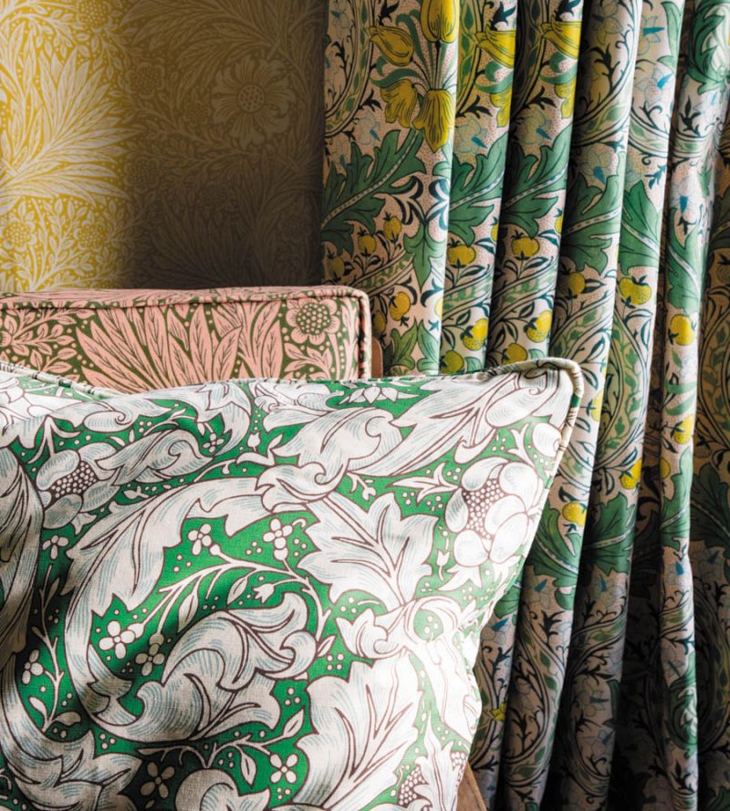 Bachelors Button Fabric - Leaf Green/Sky - Morris & Co - 226986 - Premier Wallcovering