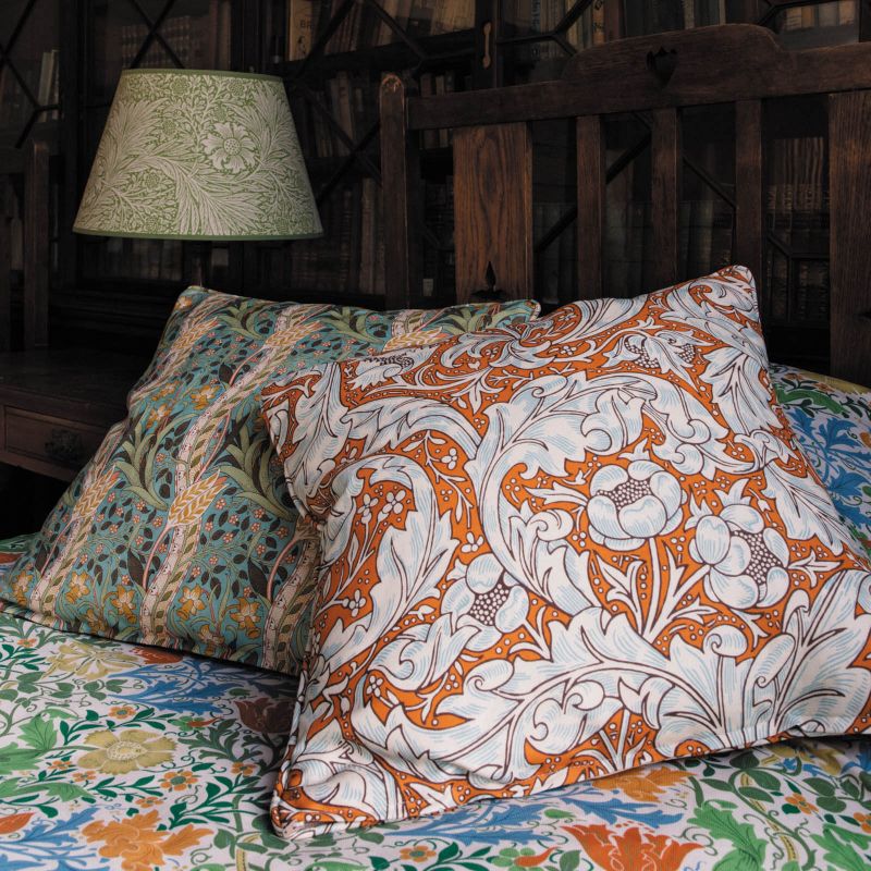 Bachelors Button Fabric - Burnt Orange/Sky - Morris & Co - 226987 - Premier Wallcovering